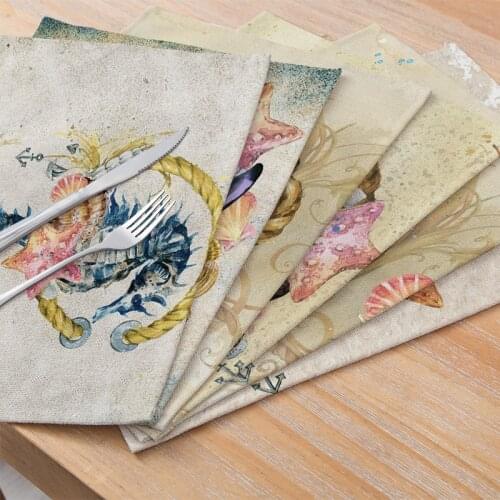 Placemats Polyester Linen Tableware Mat Ocean Animals Modern Prints for Kitchen Table Waterproof Pad Coaster Home Decor 30*40cm