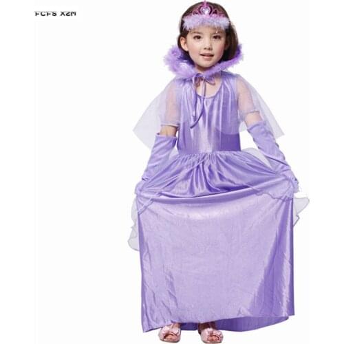 Purple Fairy tale Girls Princess Cosplay Kids Children Halloween Queen Costumes Carnival Purim Stage Show Role play party dress
