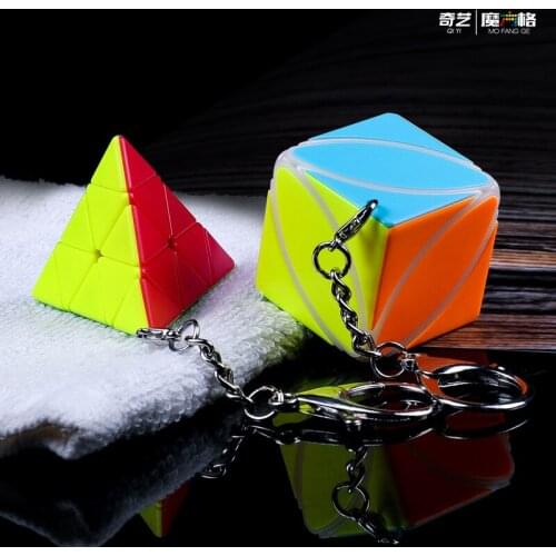 QiYi Mini 2x2x2 Magic Keychain Neo Cube Pyramid cube Pendant Chain Key Ring Speed Puzzle Cubes Educational Toys For Children