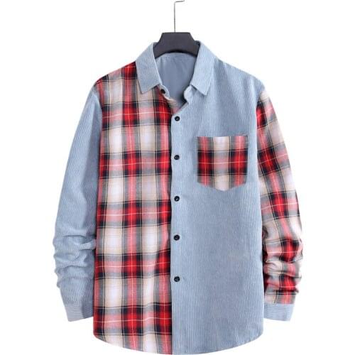 Men Corduroy Shirts Fashion Korean Style plaid shirt Mens Clothing Harajuku Casual Long Sleeve Shirt Male Camisa