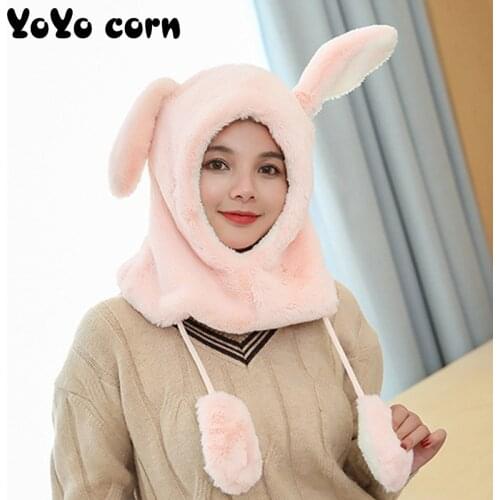 YOYOCORN A pinch long ear will move the hat net red rabbit hat rabbit ears cap cute rabbit airbag cap plus velvet cold hat