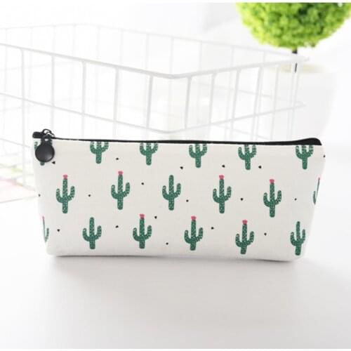 School Pencil Case Cactus Canvas Pencil Case For Student Large-capacity Zipper Pencil Bag School Office Supply Gift Stationery