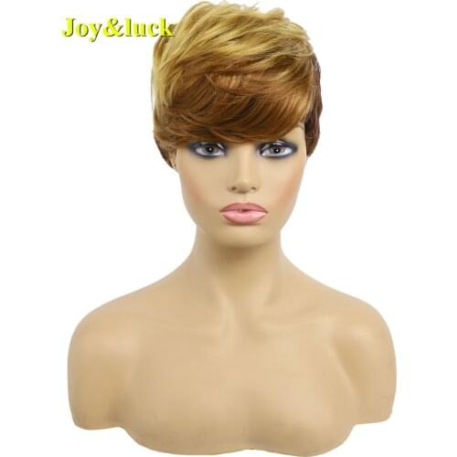 Synthetic Wig Short Blonde Ombre Brown Wigs With Bangs High Temperature Fiber Women Wigs Daily Or Party Use Hair