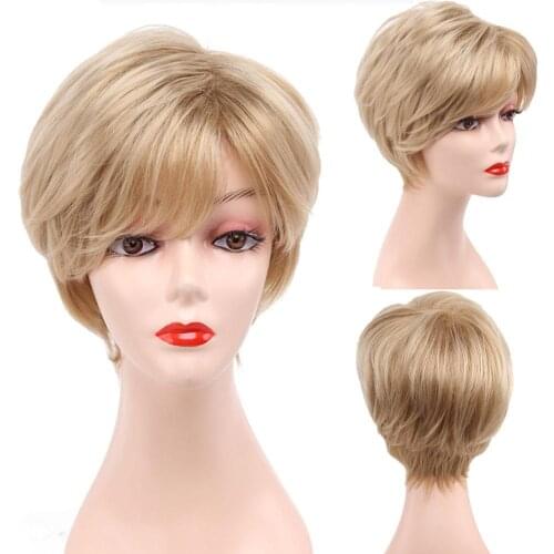 Synthetic Classical Short Curly Natural Blond Brown Wigs Capless Women Wig Short Pixie Cut Dark Brown Wig Cosplay