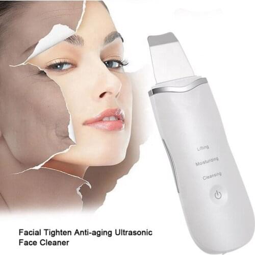 Black White Ultrasonic Skin Scrubber Wireless Sonic Shovel with Lifting Moisturizing Cleaning 3 Mode