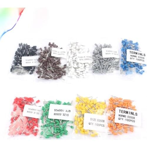 100pcs E0508 Tubular Wire Cold Pressure Connector Electrical Terminals Cable Crimps Wire Ferrules For 0.5mm2, 22 AWG Wire VE0508