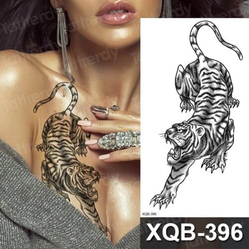 Tattoo animals tiger fox lion king sexy tatoo for women boys temporary tattoos men black forest clock body art arm sleeve breast
