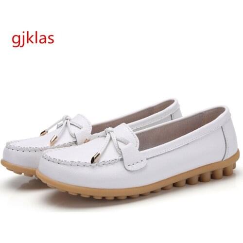 Genuine Leather Casual Shoes Loafers Women Flats Nurse Slip on Oxford Shoes for Women Size 44 Korean Fashion Real Leather Flats