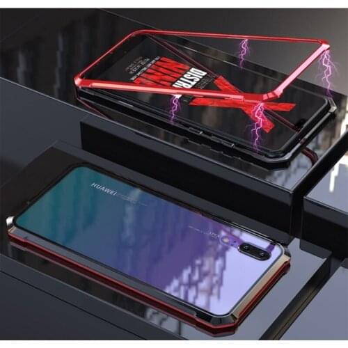 Ultra Slim Magnetic Adsorption Angular Frame Tempered Glass Magnet Flip Case for Huawei P20 & P20 Pro