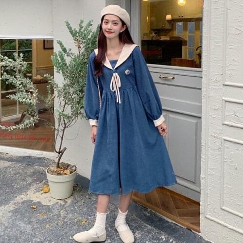 Super Mori Princess 2021 Spring and Autumn New Corduroy Dress Female College Style Slim Fit Sweet