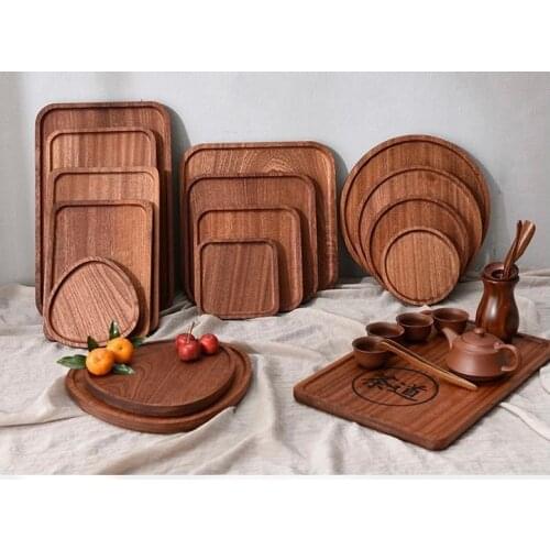 Japanese Wooden bread plate household round solid wood wooden plate cup fruit plate wooden plate Bread Dessert Cake Plate