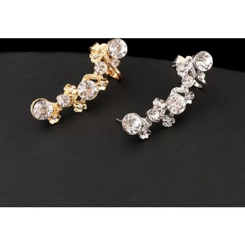 ZLDYOU Popular Women Piercing Stud Jewelry Ear Cuff Big Small Full Crystal Flower Earcuff Clear Zircon Gift Clip Earring