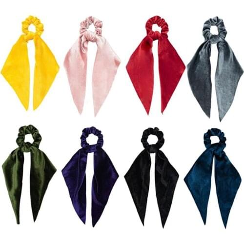 Gold Flannel Rabbit Ears Candy Color Hair Scrunchie Bows Ponytail Holder Hairband Bow Scrunchy Girls Hair Ties Hair Accessories