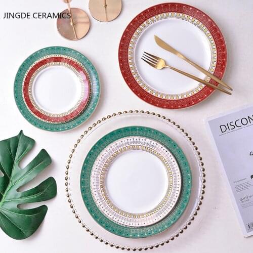1pc European Style Ceramic Round Plate Dish Steak Cake Dishes Serving Tray Domestic Commercial Restaurant Kitchen Tableware