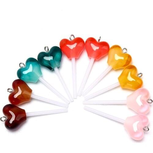 10 Pcs Lollipop Charms Love Heart Shape Resin Candy Accessories DIY Making Jewelry Craft