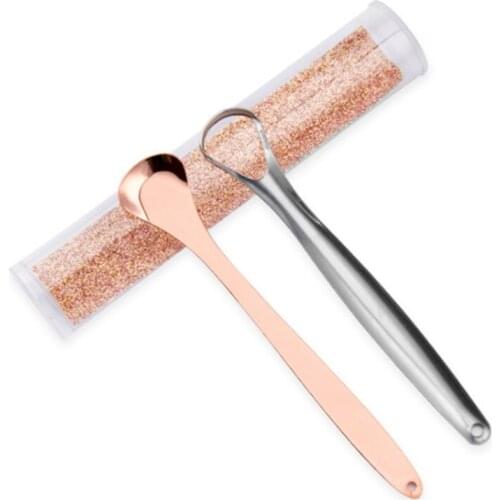 2 Pieces Per Set Stainless Steel Tongue Scraper Cleaner Metal Reusable & Ecofriendly Tongue Brush Fresh Breath Oral Care