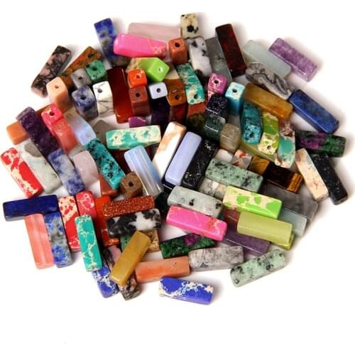 4*4*13 mm Polished Stone Wholesale 5-15 pcs Drilled Rectangle Lace Agat Sodalite Rhodonite Loose Bead For DIY Making Jewelry