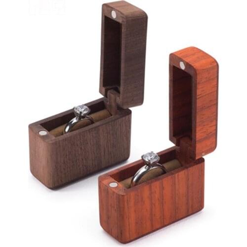 50% Hot Sales!! Wooden Ring Storage Box Portable Wedding Jewelry Container with Magnetic Lid