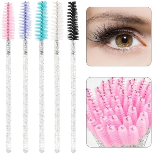 50 pcs Cosmetic Eyelash Brush Eye Lash Makeup Brushes Disposable white Crystal Mascara Wands Brush Eyelash Extension Tools
