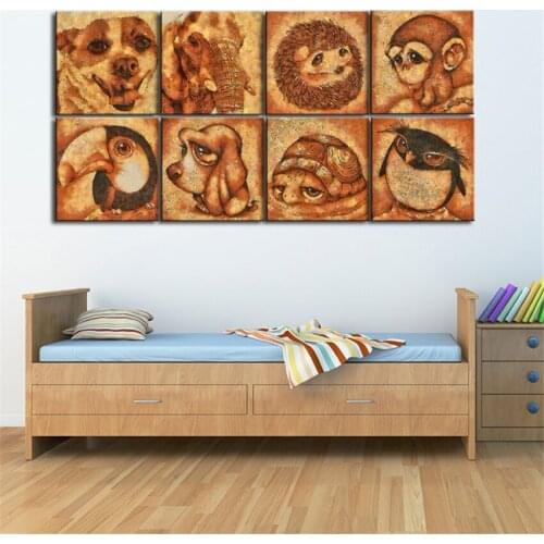 8PCS Decorative Art print cute animal Oil Painting On Canvas kids Room babe Home Decor Wall Paintings No frame Animal Pictures