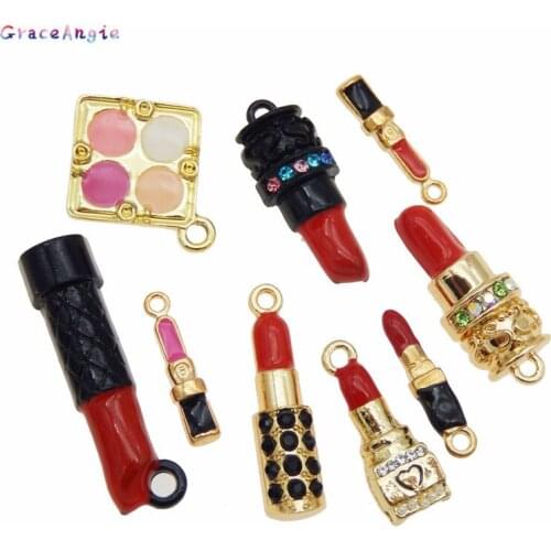 9pcsMix Lipstick Pendant Necklace Jewelry Making DIY Charms For Bracelet Earrings Enamel Makeup pendant Party Dec Gift Beauty