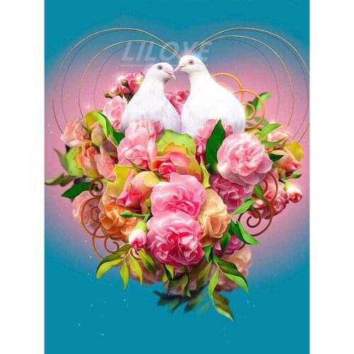 Flower 5D DIY Diamond Painting Full Square/Round Diamond Embroidery Pigeon Pictures of Rhinestones Mosaic Home Decoration FG2020