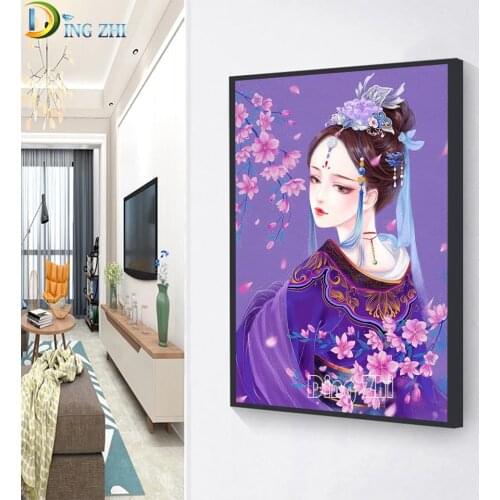 5D DIY Diamond Embroidery Ancient Characters Beauty Mosaic Kit Picture Flower Diamond Painting Full Square Round Rhinestone