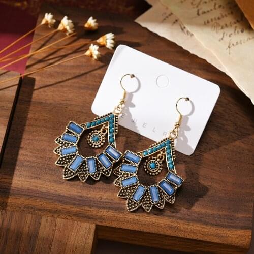 Boho Gypsy Blue Flower Indian Dangle Earrings Women Retro Orecchini Jewelry Bollywood Ladies Jhumka Earrings