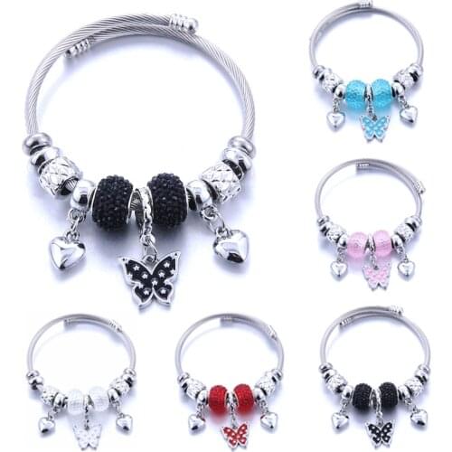 New Not fade jewelry beaded bracelet heart-shaped butterfly pendant bracelets charm adjustable Pan DIY beads jewelry making
