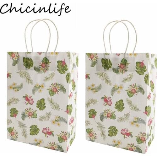 Chicinlife 5Pcs Palm Leaves Paper Bags Birthday Party Candy Gift Packing Bags Kids Favors Wedding Summer Tropical Party Supplies