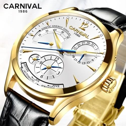 2021 Carnival Genuine Watches Waterproof Multi-function Belt Watch Mens Automatic Mechanical Watch Energy Display Mens Watch