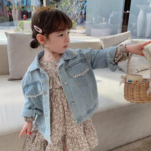 LOVE DD&MM Girls Jackets Children Clothing Princess Pocket Pearl Denim Baby Outerwear Coat Kids Clothes Costumes 3-8 Years