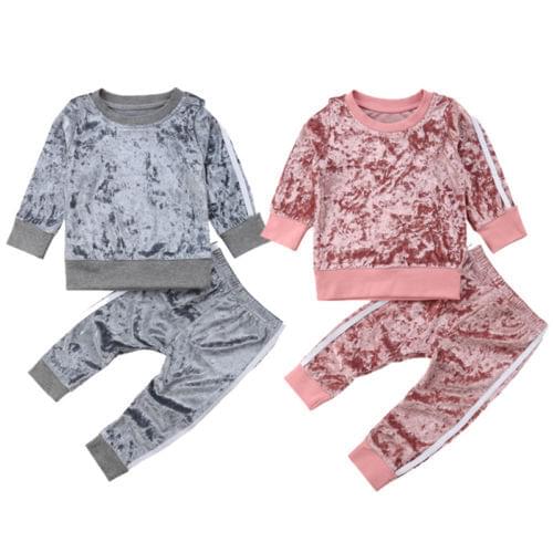 Toddler Kids Baby Girl Sports Velvet Outfits Striped Pullover Loose Pants Clothes Autumn 2Pcs T Shirt Leggings Tracksuit Sets