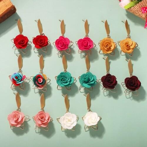 Dvacaman Boho Ethnic Cloth Flower Dangle Drop Earrings Women Gold Color Metal Flower Statement Earrings Wedding Jewelry Gifts