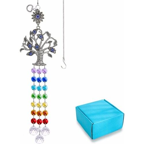 H&D Rainbow Blue Evil Eye Life of Tree Pendant Chakra Hanging Crystals Ball Prisms Suncatcher For Home Window Garden Decoration