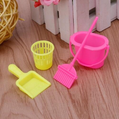 HBB 4Pcs Plastic Home Furniture Furnishing Cleaning Cleaner Kit For Doll House Set House Cleaning Set