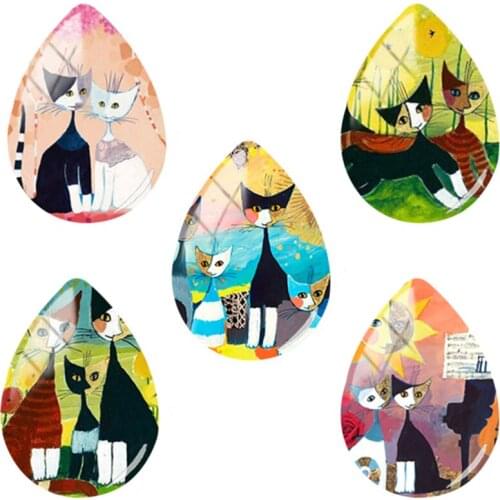 JWEIJIAO New Design Colorful Cats Family Animal Lover Photo Handmade Tear Drop Shape Glass Drop Style Jewelry Accessories HT293