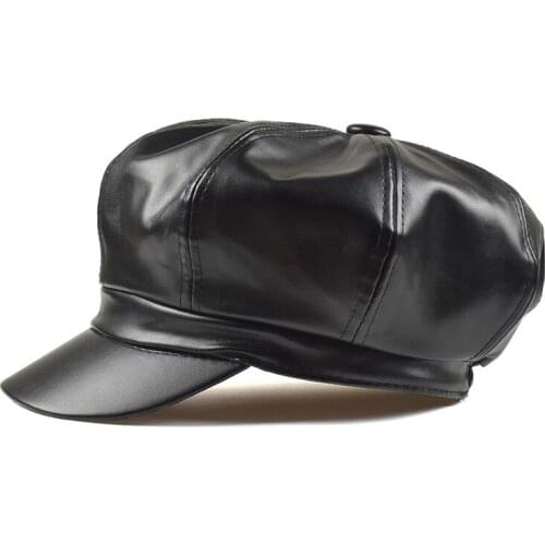 8 Panels Newsboy Caps for Women PU Leather Cabbie Painter Hat Gatsby Ivy Baker Beret Cap