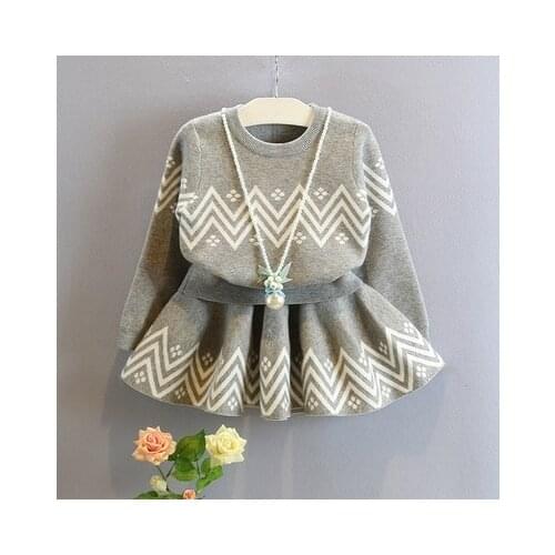 Autumn winter baby girls clothing set turn down collar knitting girls suit set Christmas gift conjunto infantil menina kids