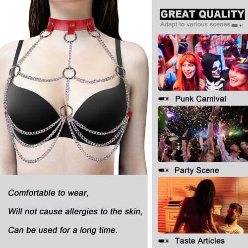 Leather Chest Harness Chain Belts For Women Sexy Lingerie Female Gothic Crop Top Body Bondage Chain Bra Harness Cage Suspenders