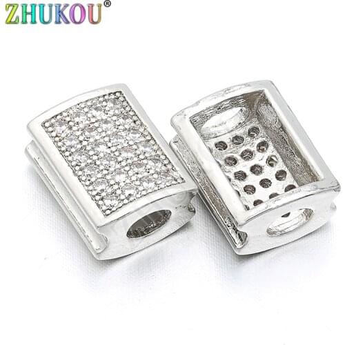 8*11mm Brass Cubic Zirconia CZ Rectangle Charms Connectors DIY Jewelry Findings Accessories, Hole: 2.3mm, Model: VS123