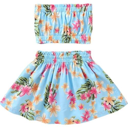 Citgeett Summer Kids Girls Two-Piece Set Fashion lower Printing Tops and Elastic A-line Short Skirt Clothes Set