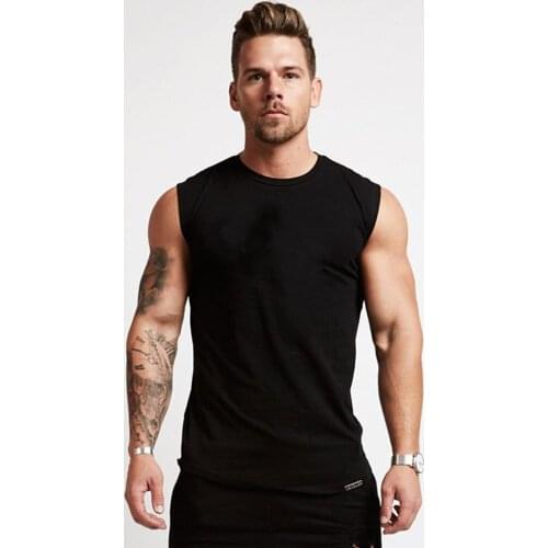 Men fitness running sleeveless tank tops Cotton breathable quick-drying Singlet vest Undershirt O-Neck stretch casual tops