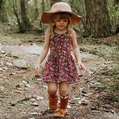 Cute toddler girl dresses children cotton sleeveles flower print baby girl summer clothes little girls mini dresses