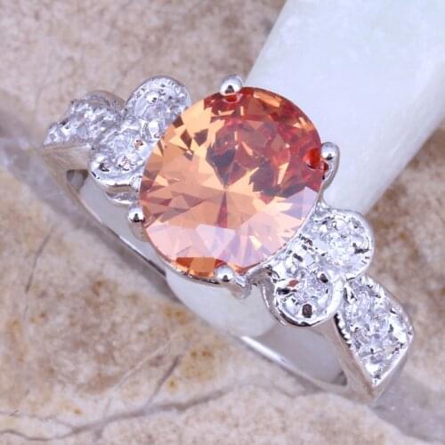 Ravishing Brown Morganite White CZ Silver Plated Fashion Ring Size 6 / 7 / 8 / 9 R0088