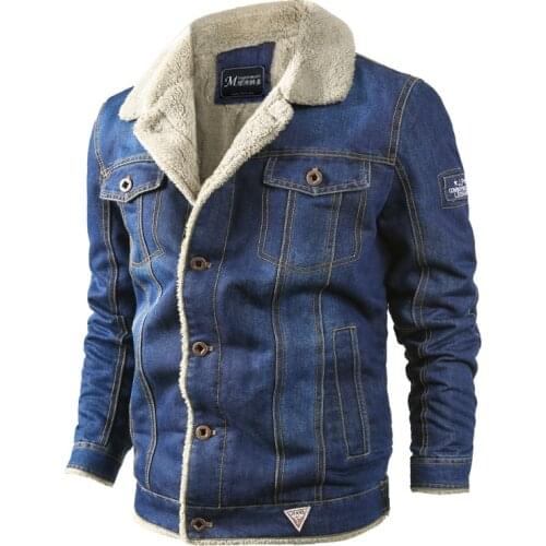Plus Velvet Thick Denim Jacket Men Casual Lapel Cotton Single Breasted Jeans Jacket Fur Collar Warm Winter Slim Fit Mens Coats