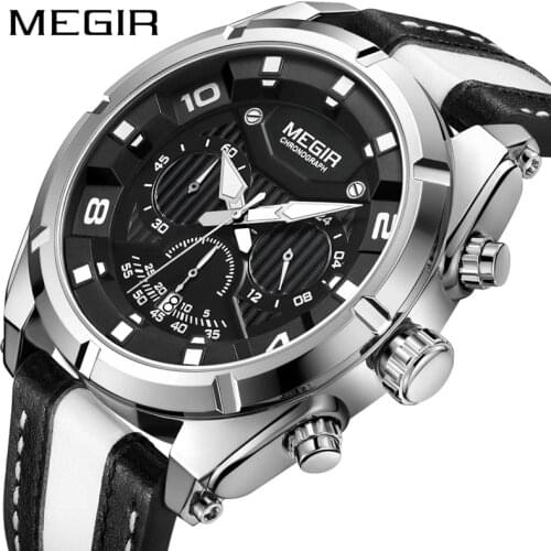 MEGIR New Belt Sport Racing Concept Fashion Luminous Mens Waterproof Chronograph Calendar Watch Quartz Relogio Masculino 2076G