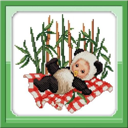Cute panda cross stitch kit 14ct 11ct count print canvas stitches embroidery DIY handmade needlework plus