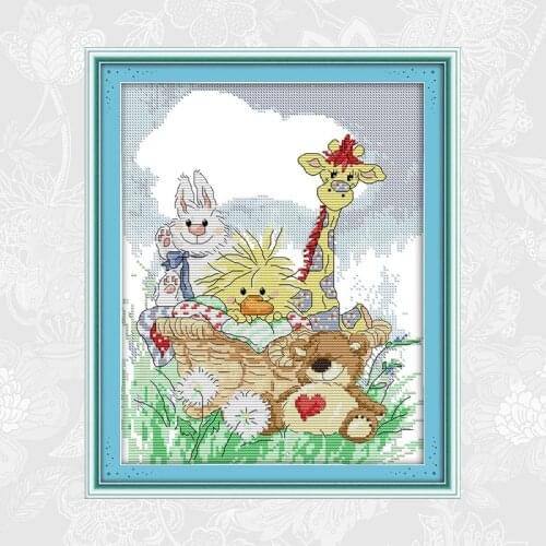 The giraffe and his friends Cross Stitch Kits Printed on Canvas 11CT 14CT Cross-stitch Embroidery DIY Handmade Needlework