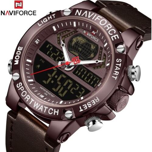 NAVIFORCE Mens Watches Fashion Leather Sports Watches Quartz LED Digital Waterproof Military WristWatch Relogio Masculino